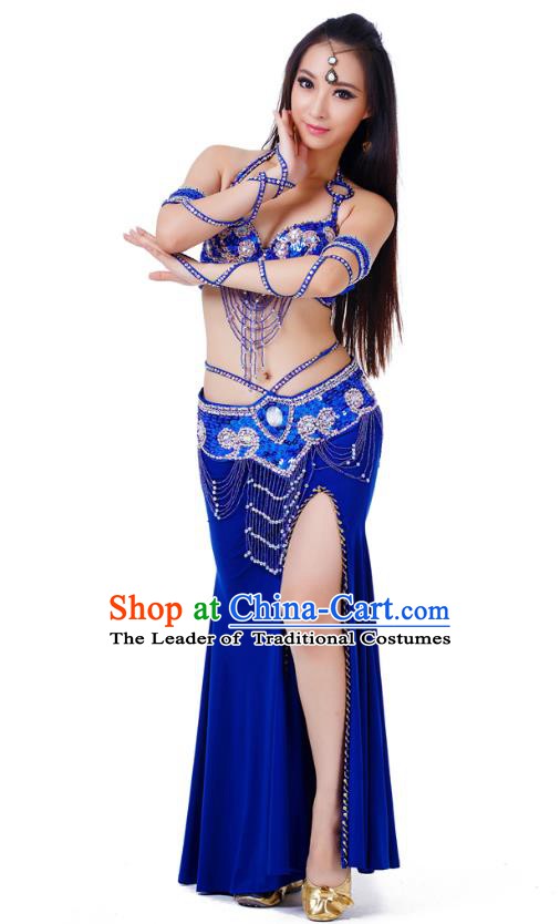 Indian Traditional Belly Dance Royalblue Dress Asian India Sexy Oriental Dance Costume for Women