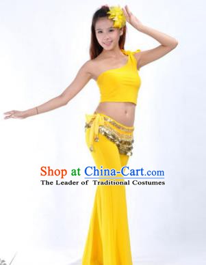 Asian Indian Belly Dance Costume India Oriental Dance Yellow Suits for Women