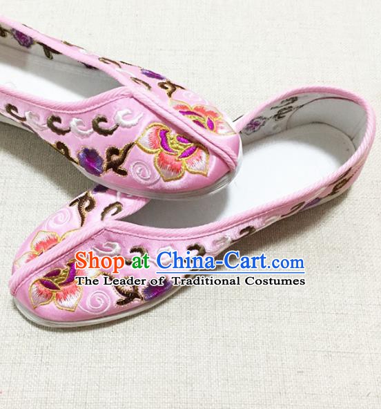 Asian Chinese Shoes Wedding Shoes Princess Shoes, Traditional China Handmade Hanfu Pink Embroidered Shoes