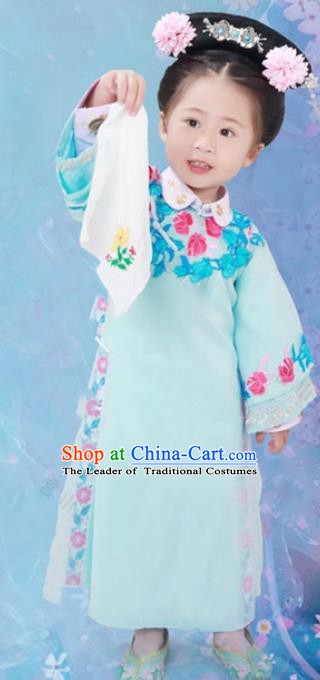 Traditional Chinese Qing Dynasty Princess Manchu Nobility Lady Costume and Headwear for Kids