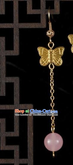 Chinese Handmade Classical Jewelry Accessories Earrings Ancient Palace Lady Pink Eardrop for Women