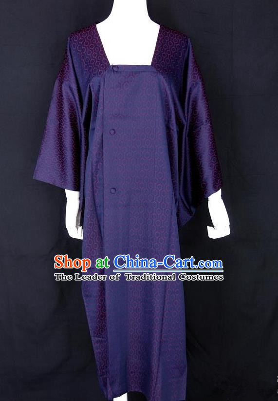 Asian Japanese Traditional Costumes Japan Kimono Purple Bathrobe Clothing for Women