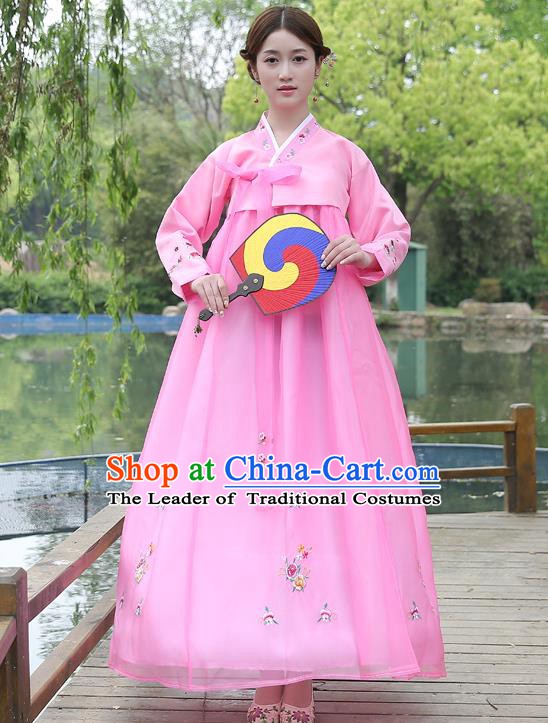 Asian Korean Court Costumes Traditional Korean Bride Hanbok Clothing Pink Blouse and Dress for Women