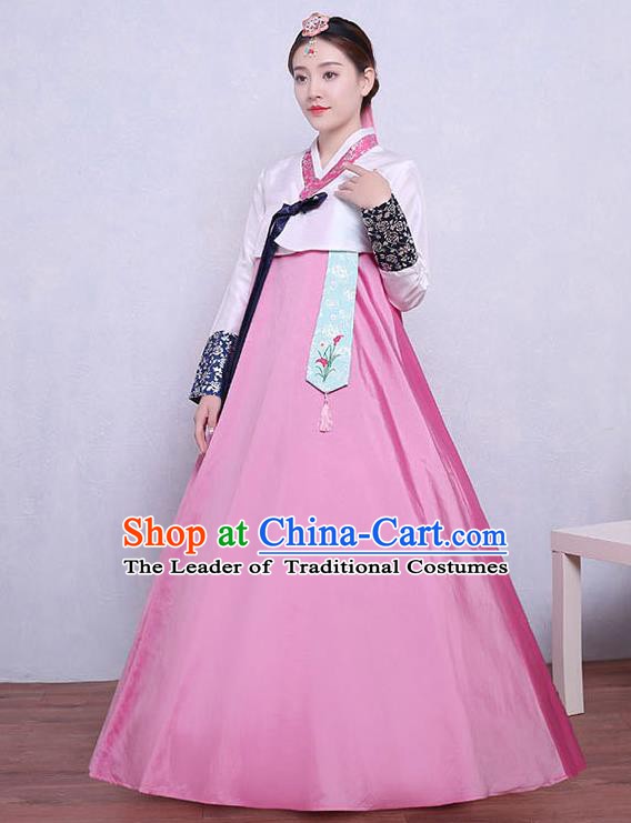 Asian Korean Dance Costumes Traditional Korean Dress Hanbok Clothing White Blouse and Pink Skirt for Women