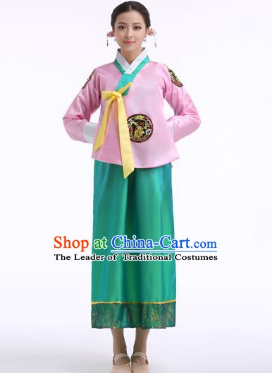 Asian Korean Palace Costumes Traditional Korean Bride Hanbok Clothing Pink Blouse and Green Dress for Women