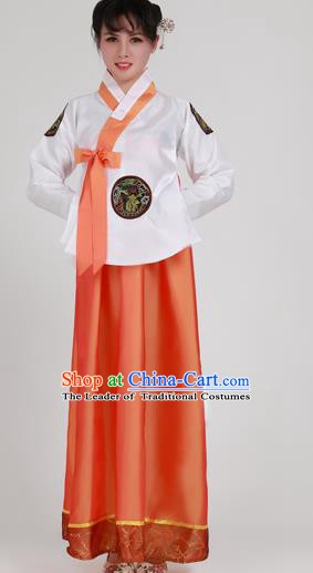 Asian Korean Palace Costumes Traditional Korean Bride Hanbok Clothing White Blouse and Orange Dress for Women