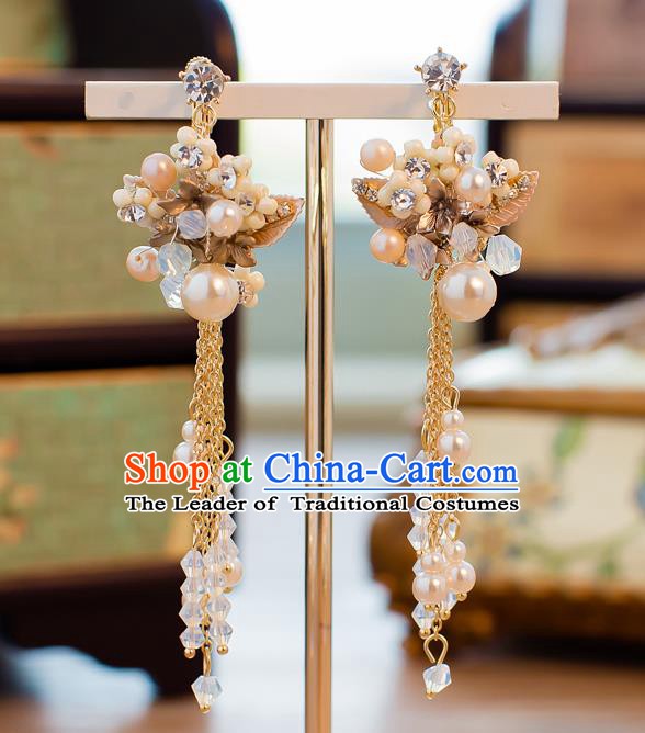 Handmade Classical Wedding Accessories Bride Ear Pendant Pearls Tassel Earrings for Women