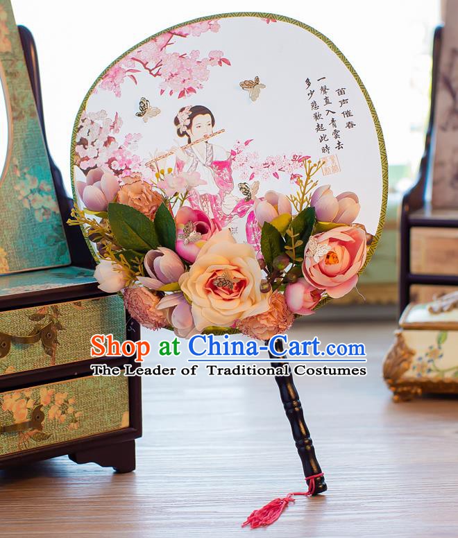 Chinese Handmade Classical Palace Fans Ancient Wedding Round Fans for Women