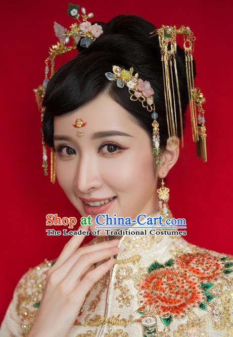 Chinese Handmade Classical Hair Accessories Ancient Palace Pink Flowers Hairpins for Women