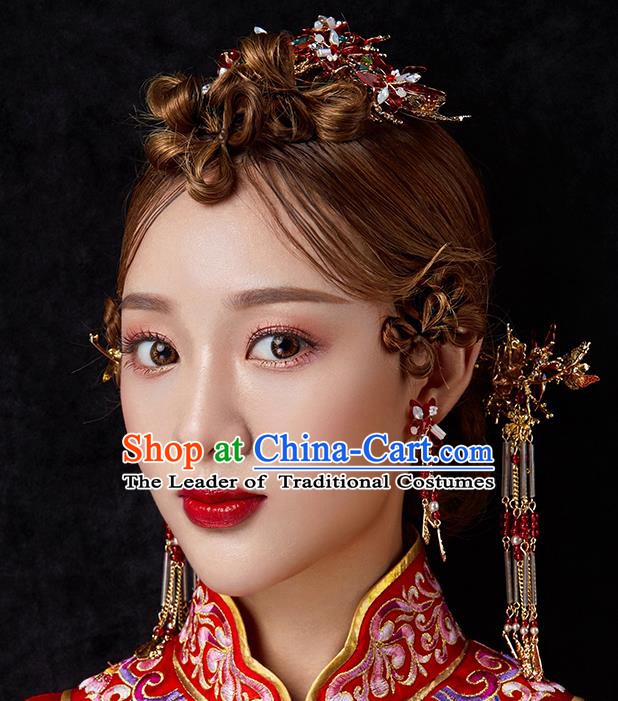 Chinese Handmade Classical Hair Accessories Ancient Bride Wedding Tassel Step Shake Hairpins Complete Set for Women