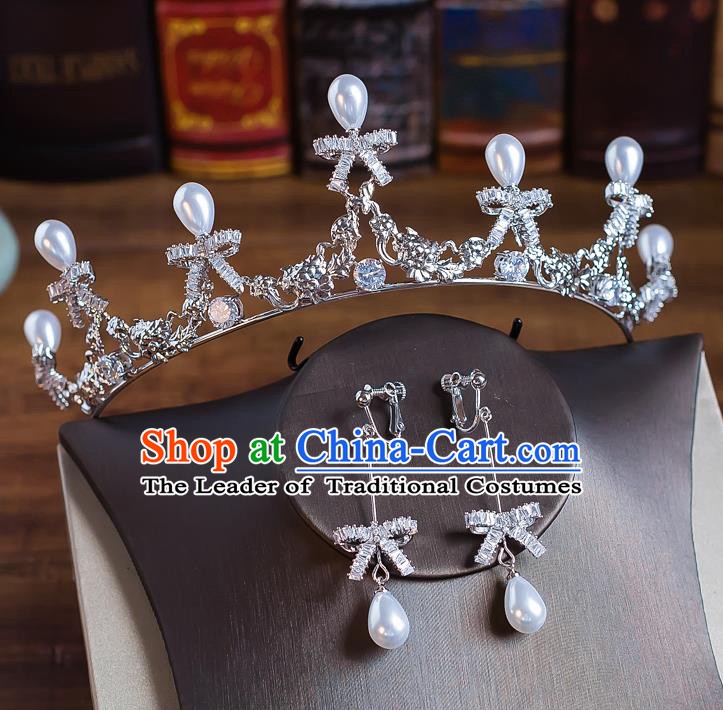 Handmade Classical Wedding Hair Accessories Bride Baroque Crystal Bowknot Royal Crown Hair Clasp for Women
