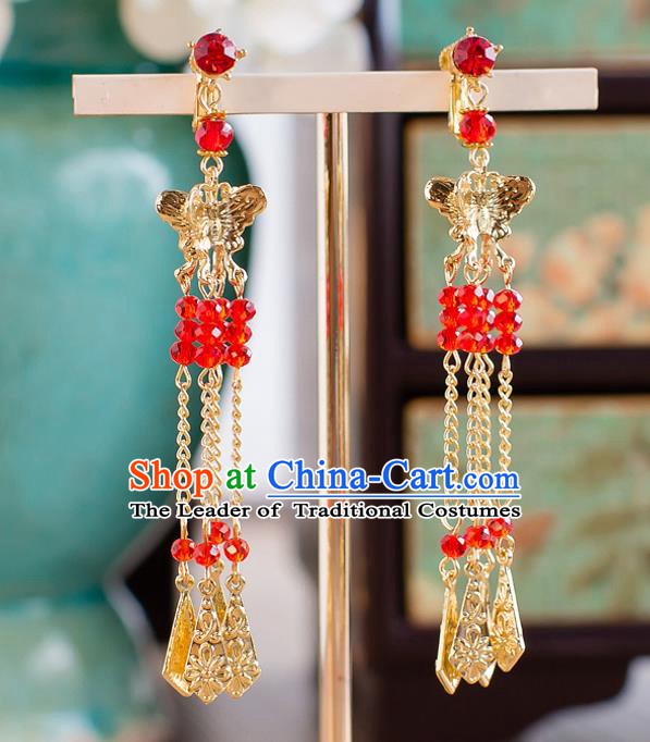 Handmade Classical Wedding Accessories Bride Golden Butterfly Tassel Earrings for Women