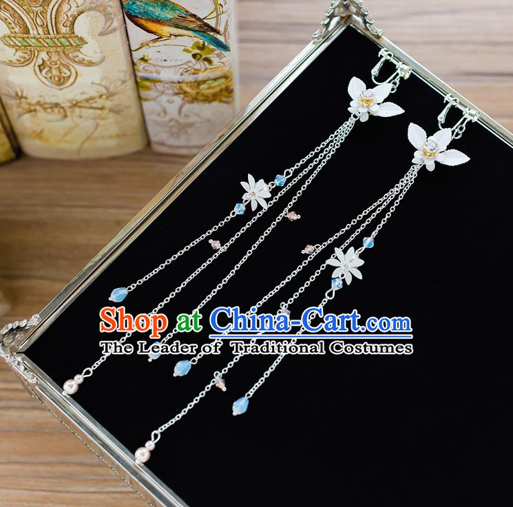 Handmade Classical Wedding Accessories Long Tassel Eardrop Bride Flowers Earrings for Women