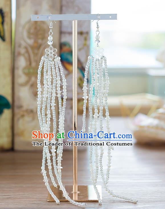 Handmade Classical Wedding Accessories Long Tassel Eardrop Bride Beads Earrings for Women