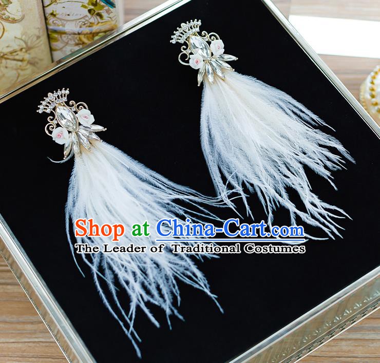 Handmade Classical Wedding Accessories Bride White Feather Earrings for Women