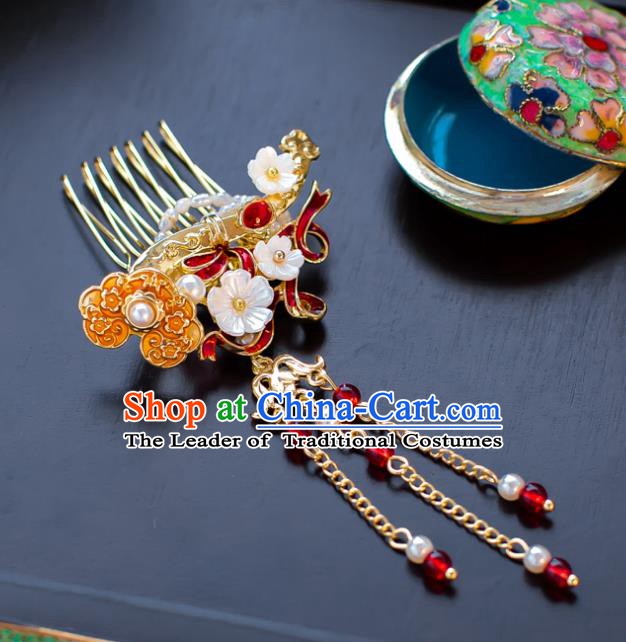 Chinese Handmade Classical Hair Accessories Xiuhe Suit Hair Comb Tassel Hairpins for Women