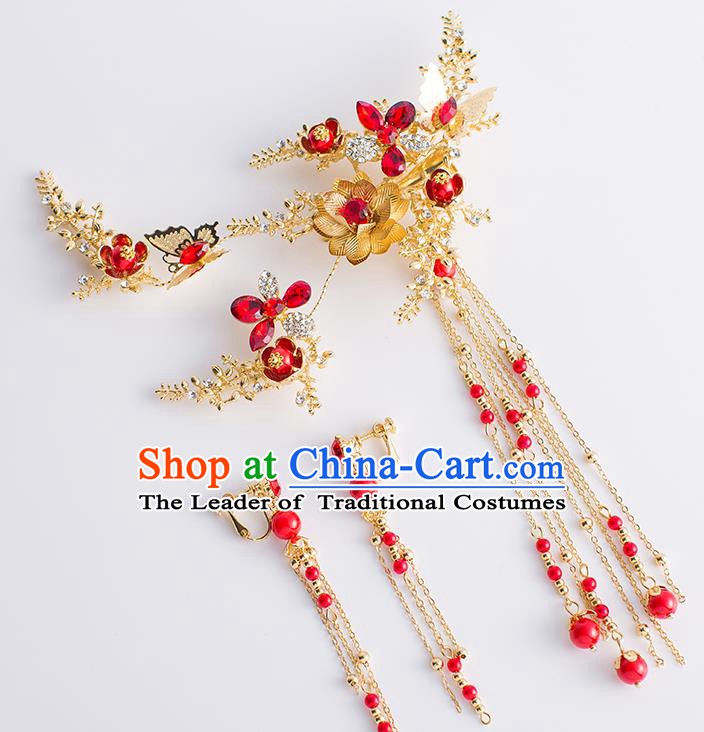 Chinese Handmade Classical Hair Accessories Xiuhe Suit Tassel Hair Clasp Hairpins Complete Set for Women