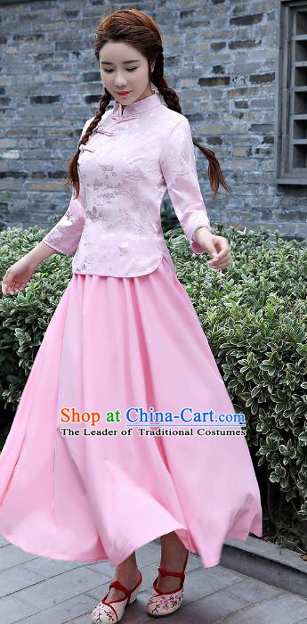 Traditional Republic of China Nobility Lady Costume Embroidered Cheongsam Blouse and Skirts for Women