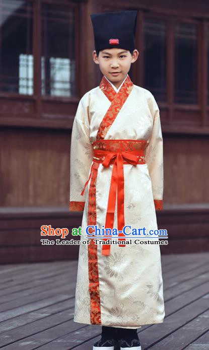 Traditional China Han Dynasty Minister Costume, Chinese Ancient Chancellor Hanfu Robe Clothing for Kids