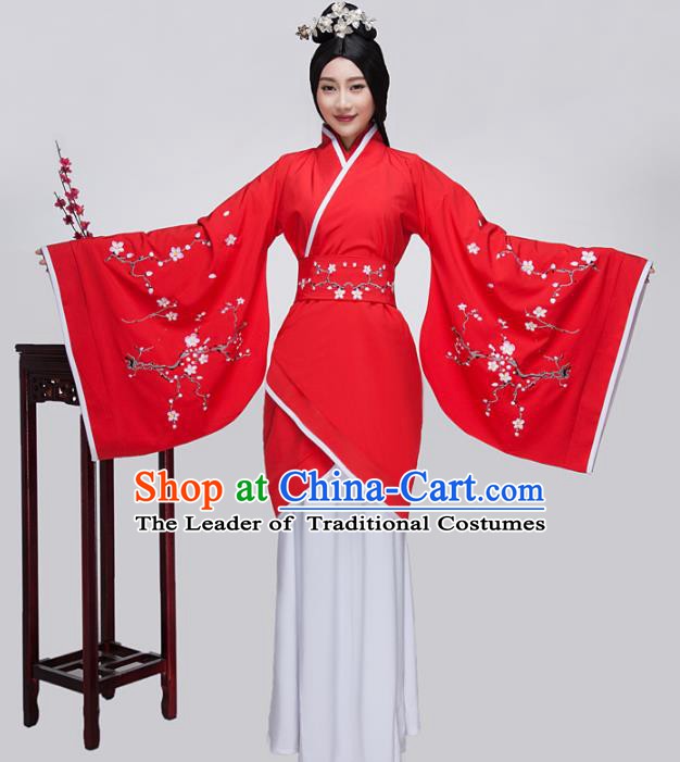 Traditional China Han Dynasty Ancient Princess Wedding Costume Embroidered Red Curving-front Robe for Women