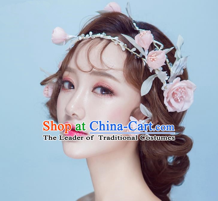 Handmade Classical Wedding Hair Accessories Bride Pink Flowers Hair Clasp Headwear for Women