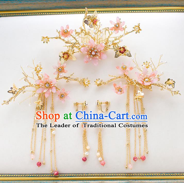 Chinese Handmade Classical Hair Accessories Wedding Bride Tassel Hairpins Complete Set