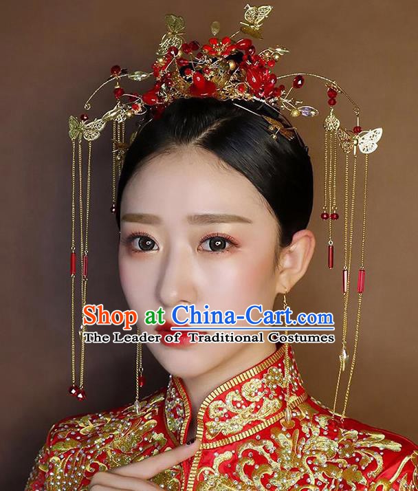 Chinese Handmade Classical Hair Accessories Wedding Butterfly Phoenix Coronet Hairpins Complete Set