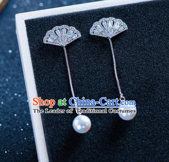Handmade Classical Wedding Accessories Baroque Crystal Fan Tassel Earrings for Women