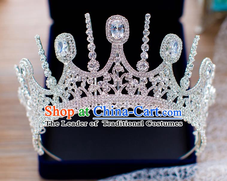 Handmade Classical Hair Accessories Baroque Bride Crystal Zircon Royal Crown Headwear for Women