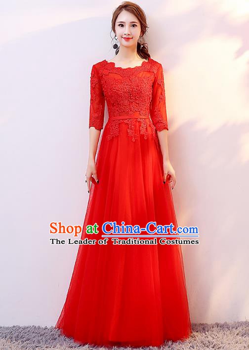 Top Grade Modern Dance Chorus Compere Costume Bride Toast Red Dress for Women