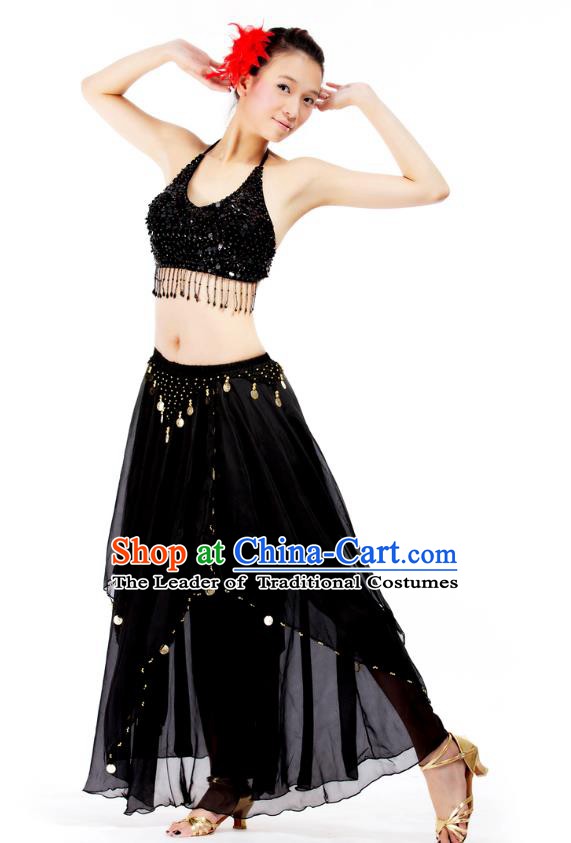 Indian Bollywood Belly Dance Black Tassel Dress Clothing Asian India Oriental Dance Costume for Women
