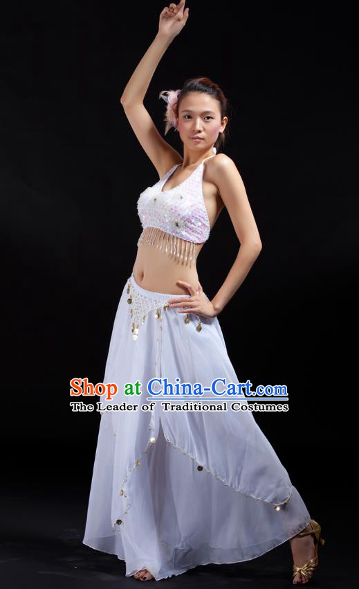 Indian Bollywood Belly Dance White Tassel Dress Clothing Asian India Oriental Dance Costume for Women