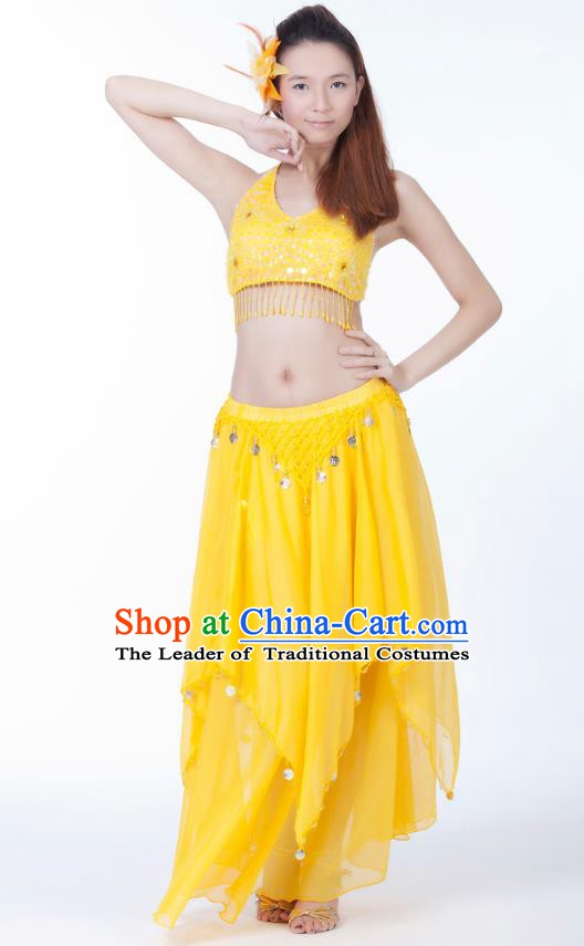 Indian Bollywood Belly Dance Yellow Tassel Dress Clothing Asian India Oriental Dance Costume for Women