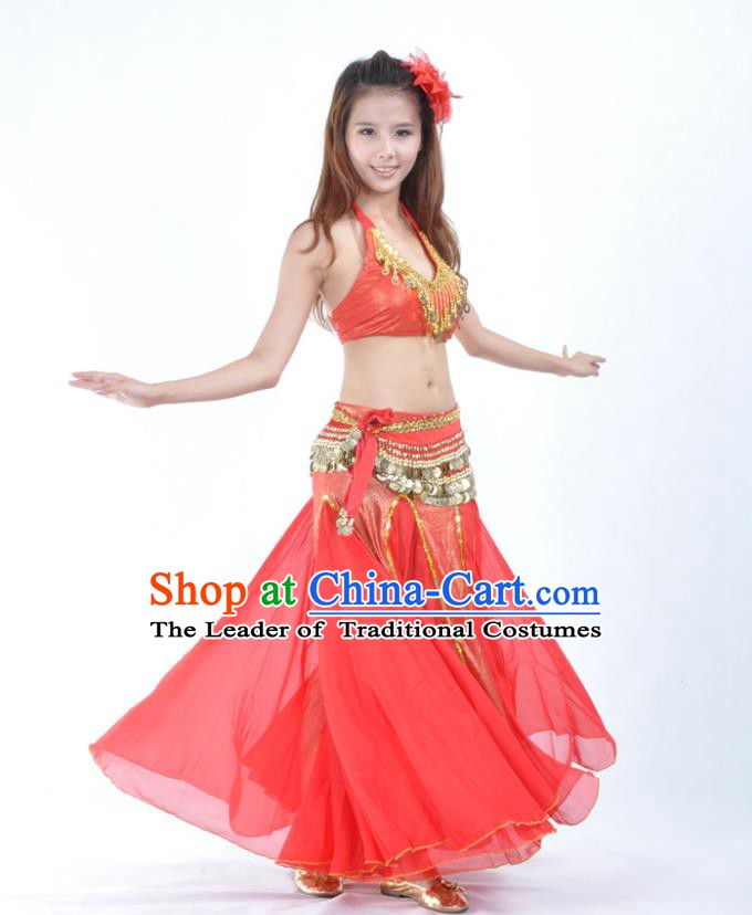 Traditional Indian Bollywood Belly Dance Red Dress Asian India Oriental Dance Costume for Women