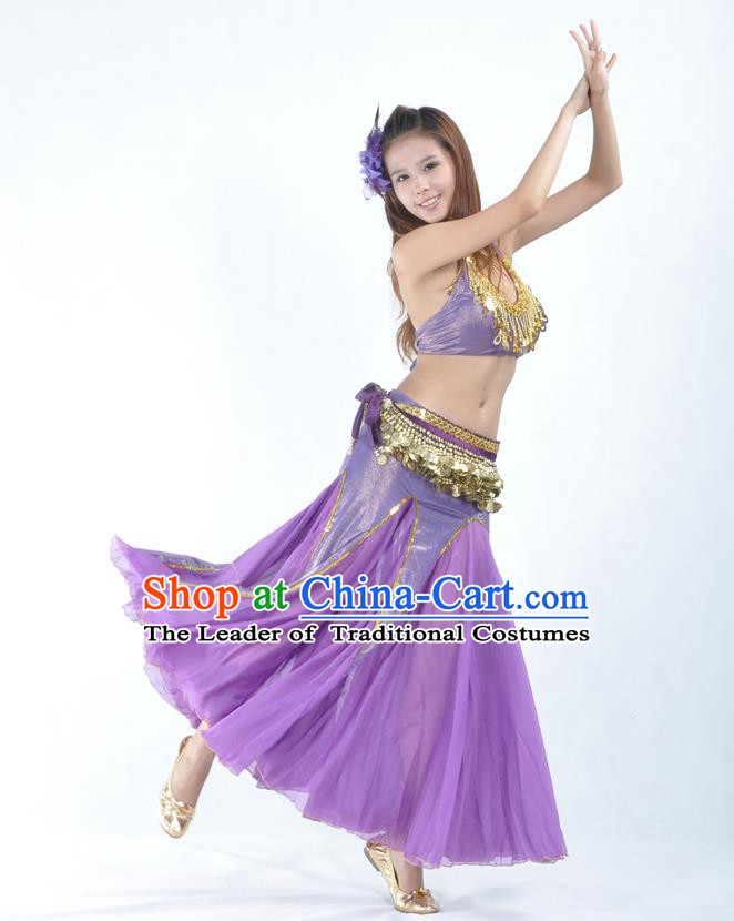Traditional Indian Bollywood Belly Dance Purple Dress Asian India Oriental Dance Costume for Women