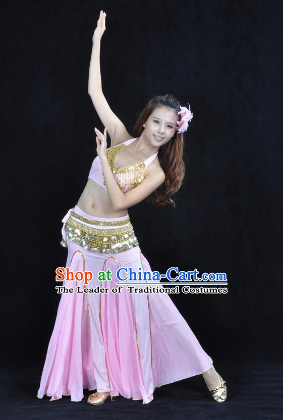 Traditional Indian Bollywood Belly Dance Pink Dress Asian India Oriental Dance Costume for Women