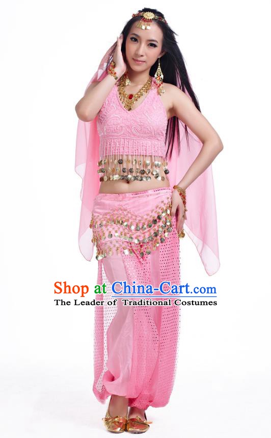 Traditional Indian Belly Dance Sequined Pink Dress Asian India Oriental Dance Costume for Women