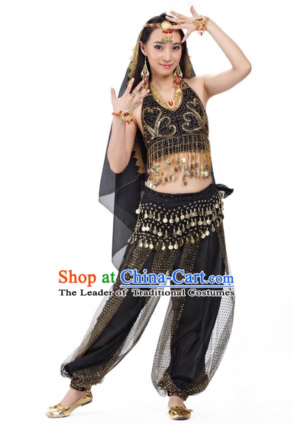 Traditional Indian Belly Dance Sequined Black Dress Asian India Oriental Dance Costume for Women