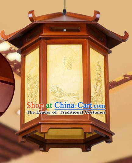 Chinese Classical Handmade Wood Palace Lanterns Hanging Lantern Ancient Painted Ceiling Lamp