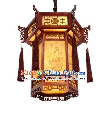 Traditional Chinese New Year Palace Lanterns Wood Hanging Lantern Ancient Ceiling Lamp