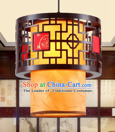 Traditional Chinese Hanging Palace Lanterns Handmade Yellow Lantern Ancient Ceiling Lamp