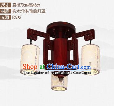 Traditional Chinese Three-lights Ceiling Palace Lanterns Handmade Ceramics Lantern Ancient Lamp