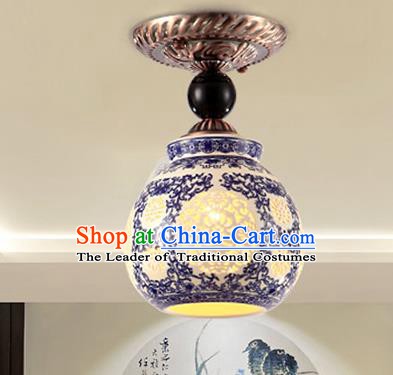 Traditional Chinese Ceiling Palace Lanterns Handmade Blue and White Porcelain Lantern Ancient Porch Lamp