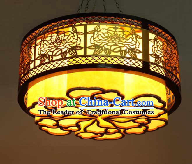 Traditional Chinese Wood Peony Palace Lanterns Handmade Lantern Ancient Ceiling Lamp