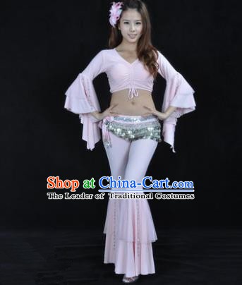 Indian National Belly Dance Mandarin Sleeve Clothing India Oriental Dance Pink Costume for Women