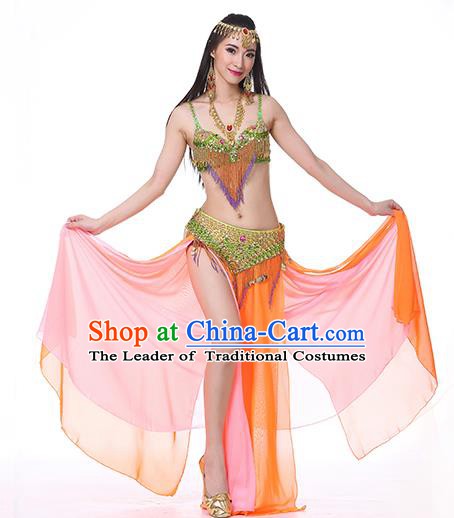 Indian National Belly Dance Clothing India Oriental Dance Sexy Orange Dress for Women