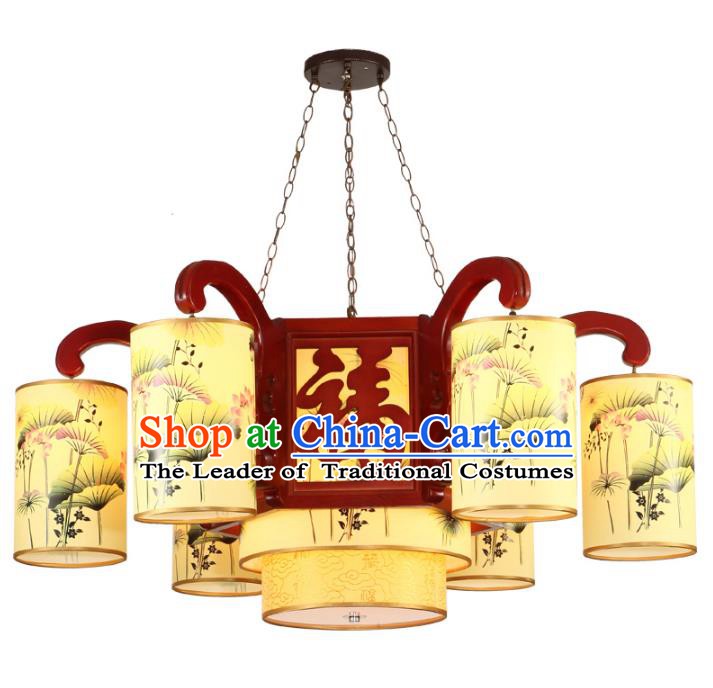 Traditional Chinese Palace Hanging Lanterns Handmade Painted Lotus Lantern Ancient Ceiling Lamp
