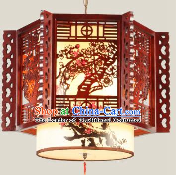 Traditional Chinese Wood Carving Plum Blossom Palace Hanging Lanterns Handmade Lantern Ancient Ceiling Lamp