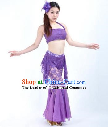 Indian National Belly Dance Purple Lace Suits Bollywood Oriental Dance Costume for Women