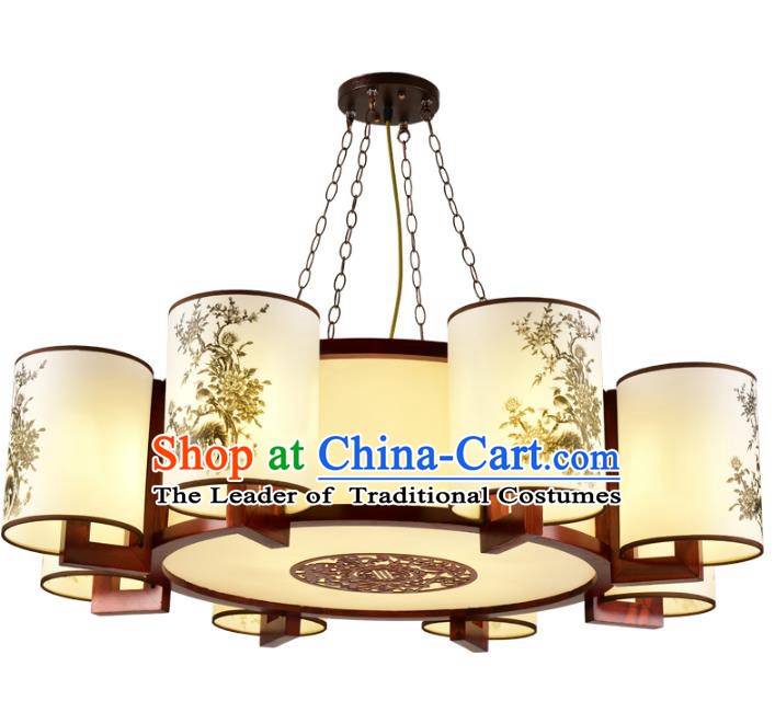 Traditional Chinese Painted Hanging Palace Lanterns Handmade Eight-Lights Lantern Ancient Ceiling Lamp